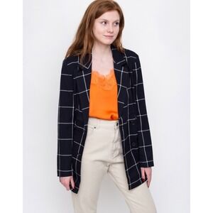 Ichi Tamilla Windowpane Navy Blue Blazer Jacket Size Small Business Casual